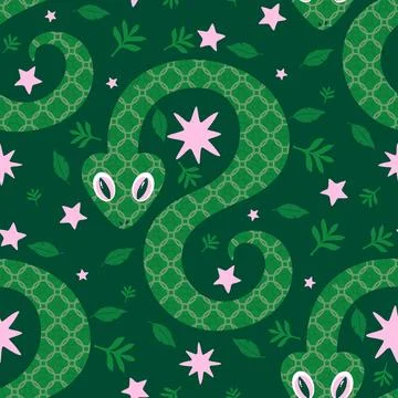 Summer animals seamless snake pattern for wrapping paper and new 2025 year Illustrazione stock