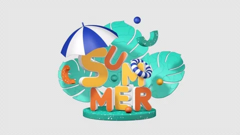 Summer animation 3D with umbrella and tropical leaves Stock Footage 277801342