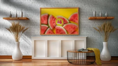 Summer animation with watermelon background on the screen in the room Video stock 200823353