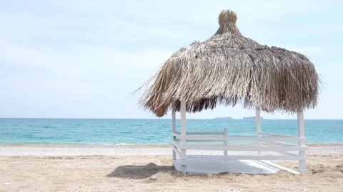 Summer arbors on beach Stock Footage 81800161