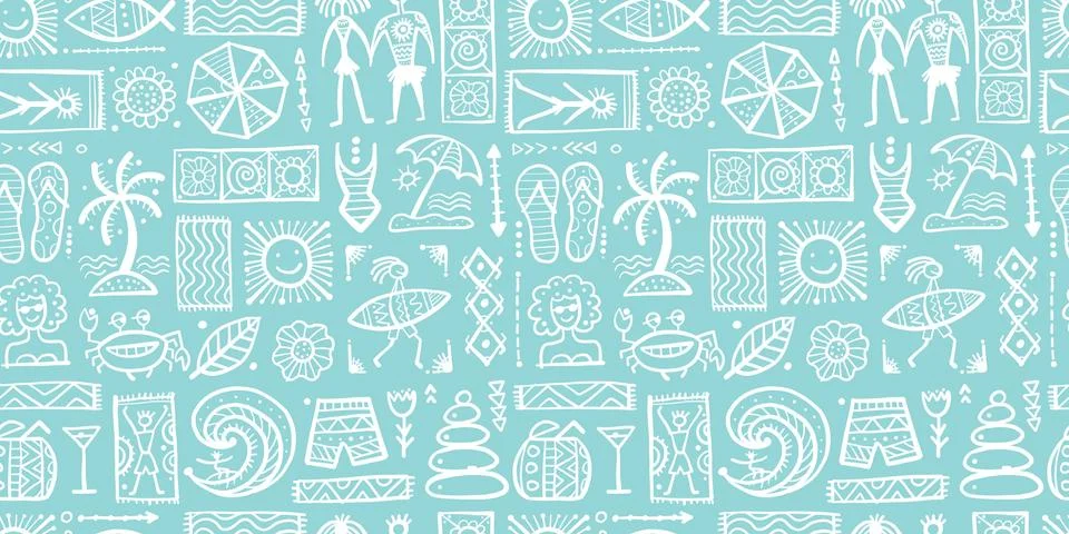 Summer Art Background. Autherntic Style. Seamless Pattern for your design Stock Illustration