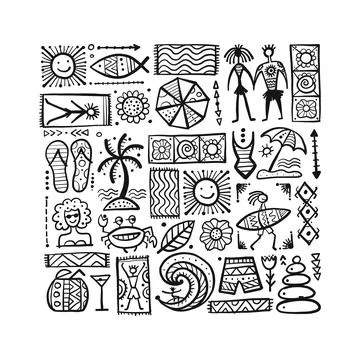 Summer Art Background. Autherntic Style for your design 스톡 일러스트
