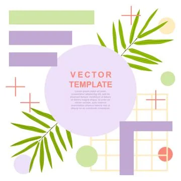 Summer art template with a palm leaves and grometric objects Stock Illustration