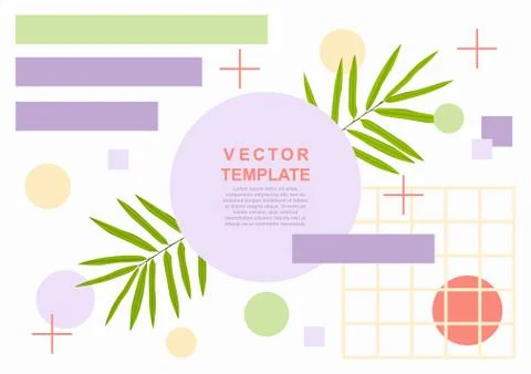 Summer art web banner template with a palm leaves and grometric objects Stock Illustration