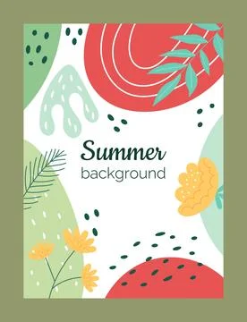 Summer background. Abstract poster with different branches and leaves, botanical Stockillustratie
