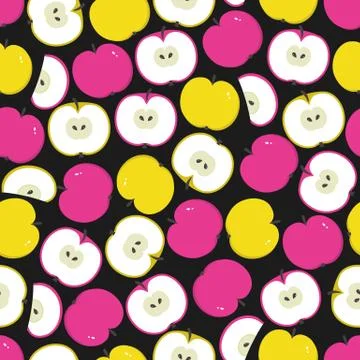 Summer background with apples. Seamless pattern with pink and yellow fruits Stock Illustration