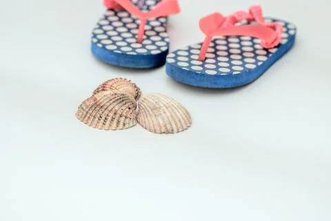 Summer background of beach accessories and seashells Stock Photos