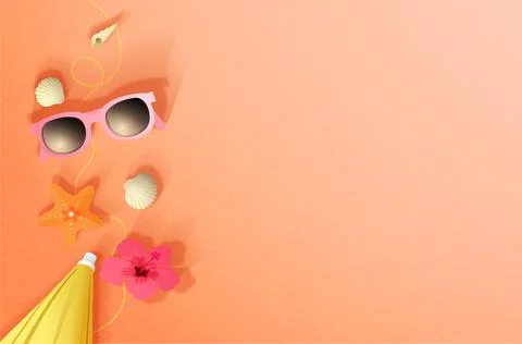 Summer background beach elements vector flat lay Stock Illustration