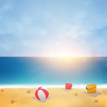 Summer background on blue sky beach with sunny burst. Stock-Illustration