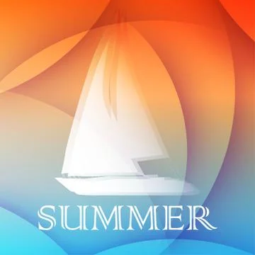 Summer background with boat, flat design Stock Illustration