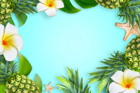 Summer background design concept. Top view of holiday travel beach with starf Stock Photos