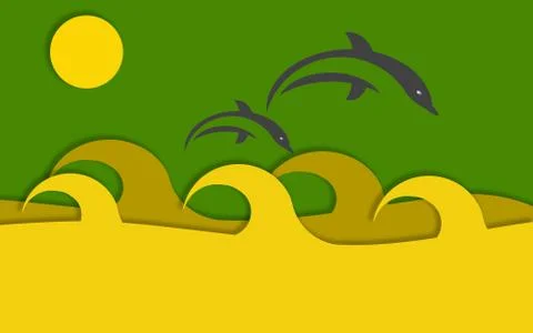 Summer background with fish jumping out from water Stock Illustration