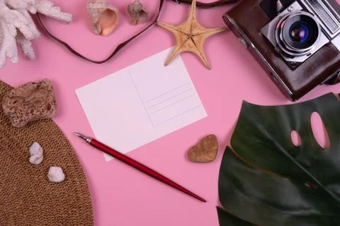 Summer background. Flat lay, top view 스톡 사진