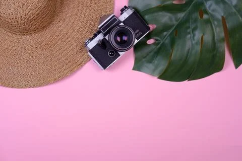 Summer background. Flat lay, top view 스톡 사진