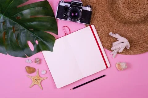 Summer background. Flat lay, top view 스톡 사진
