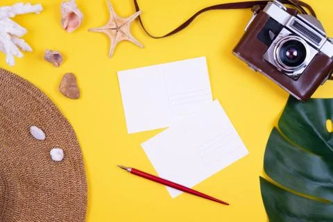 Summer background. Flat lay, top view 스톡 사진