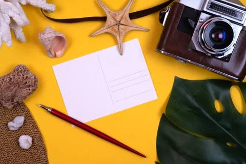 Summer background. Flat lay, top view 스톡 사진