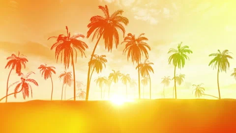 Summer background with fly through camera on beach plams and sunset in summ.. Stock Footage 237205534