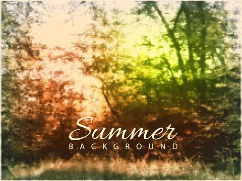Summer background forest trees halftone dots banner. Vector illustration Illustrazione stock