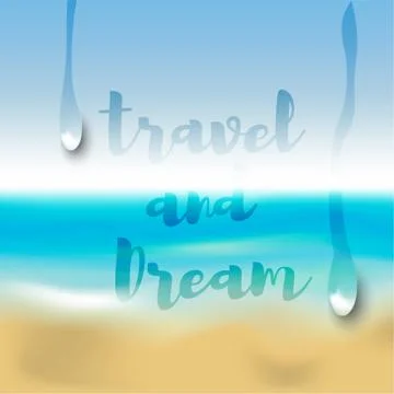 Summer background gradient mesh beach and ocean. Background for travel card.. Illustrazione stock