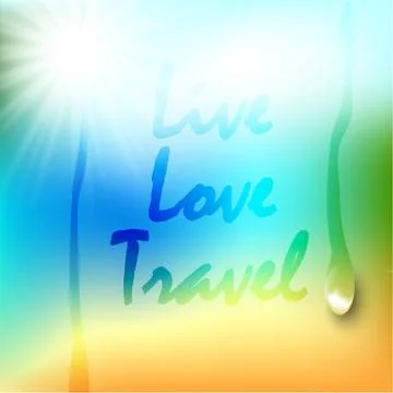 Summer background gradient mesh beach and ocean. Background for travel card.. Stock Illustration