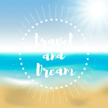 Summer background gradient mesh beach and ocean. Background for travel card.. Stock Illustration