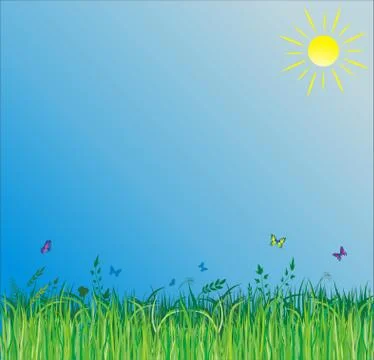 Summer background with green grass, vector illustration Stock Illustration