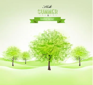 Summer background with green trees. vector. Stock Illustration