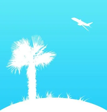 Summer background with palm tree and airplane Stock Illustration