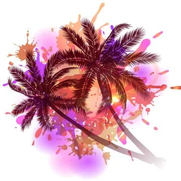 Summer background with palm trees Stock Illustration