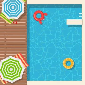 Summer Background poster template with swimming pool and lifebuoy. Illustrati Stock Illustration