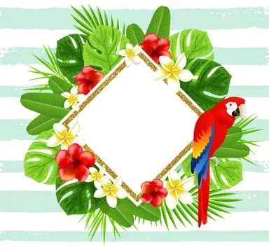 Summer background with red parrot Stock Illustration
