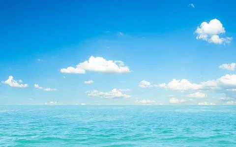 Summer background sea blue with cloud sky, coast island scene mockup Stock Photos