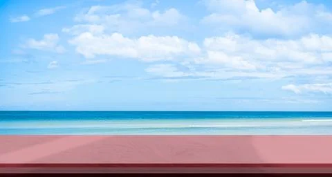 Summer background table cement on sea blue ,coast island scene mockup Stock Photos