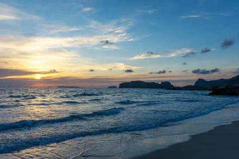 Summer background with tropical beach during sunset. 写真素材