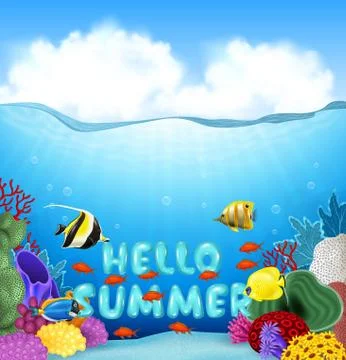 Summer background with tropical fish Stock Illustration