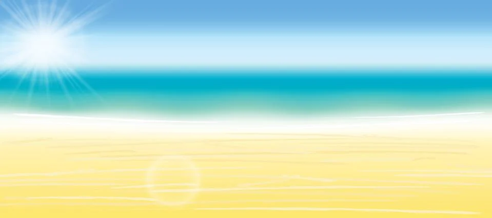 Summer background vector illustration. Blurred summer beach, sun, sky, sea, o Illustrazione stock