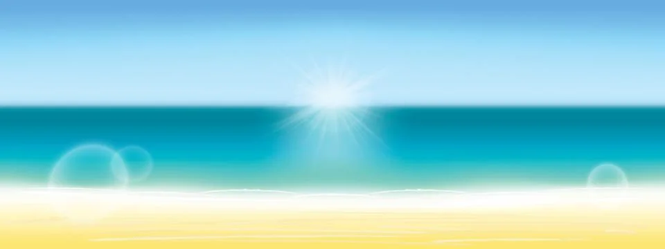 Summer background vector illustration. Blurred summer beach, sun Illustrazione stock
