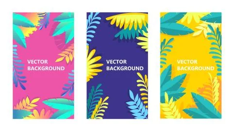 Summer backgrounds set with tropical leaves Stock Illustration