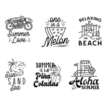 Summer badges set with different quotes and sayings - Summer Love. Retro beach Illustrazione stock