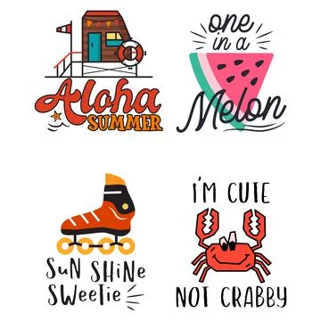 Summer badges set with different quotes and sayings - Aloha Summer. Retro beach Stock Illustration