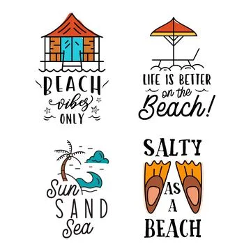 Summer badges set with different quotes and sayings - Salty is a Beach. Retro Illustrazione stock