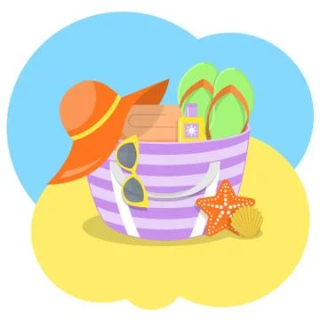 Summer bag with beach essentials Illustrazione stock