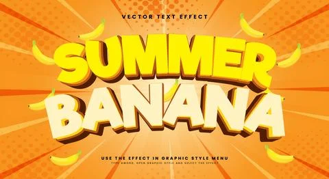 Summer Banana 3d editable text effect template Stock Illustration