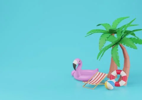 Summer Banner with Beach Elements on The Blue Background Stock Photos