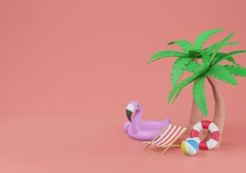 Summer Banner with Beach Elements on The Red Background Stock Photos