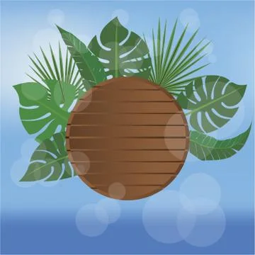 Summer banner beach style vector illustration , wood desk and tropic palms le 库存插图