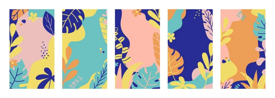 Summer banner collection. Social media template stories with tropical leaves and Stock Illustration