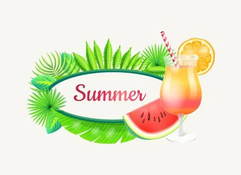 Summer Banner with Frame for Text, Green Palm Tree Stock-Illustration