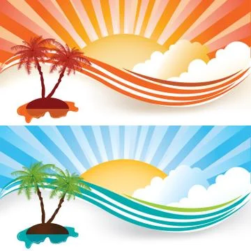 Summer banner set with palm trees, eps10 vector illustration Stock Illustration